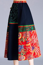 Ethnic Linen Patching Fabric Long Skirt (RM)