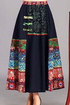 Ethnic Linen Patching Fabric Long Skirt (RM)