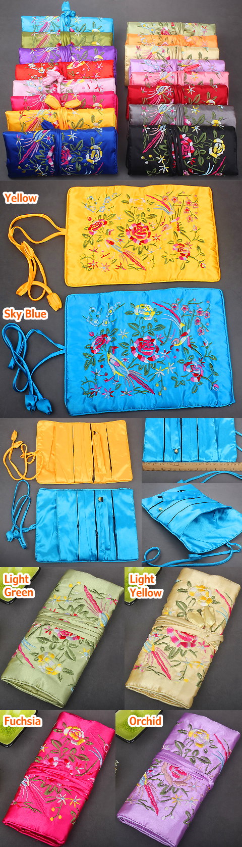 Foldable Embroidery Jewelry Bag (Multicolor)