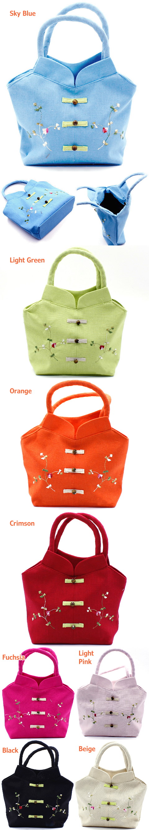 Cheongsam-shape Flower Embroidery Handbag (Multicolor)