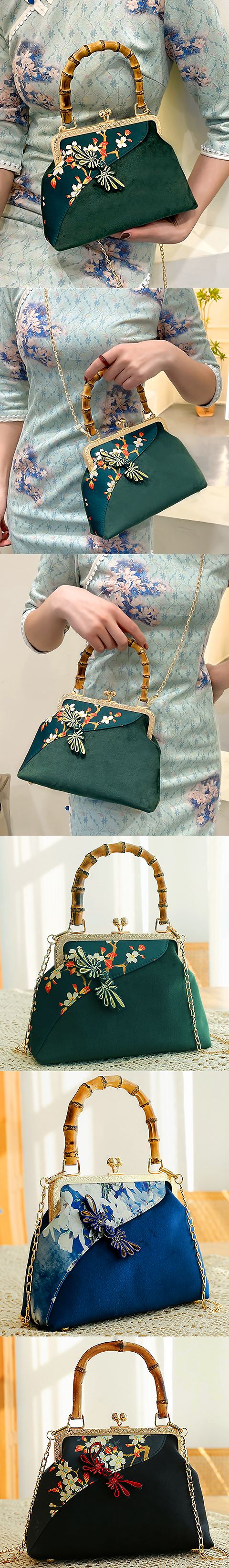 Bamboo-handle Chinese Frog Handbag (Multicolor)