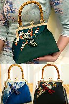 Bamboo-handle Chinese Frog Handbag (Multicolor)