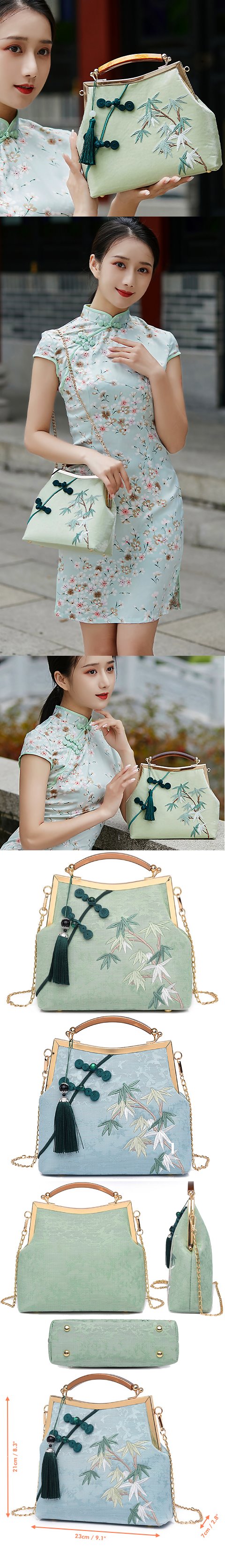 Bamboo-leave Embroidery Handbag (Multicolor)