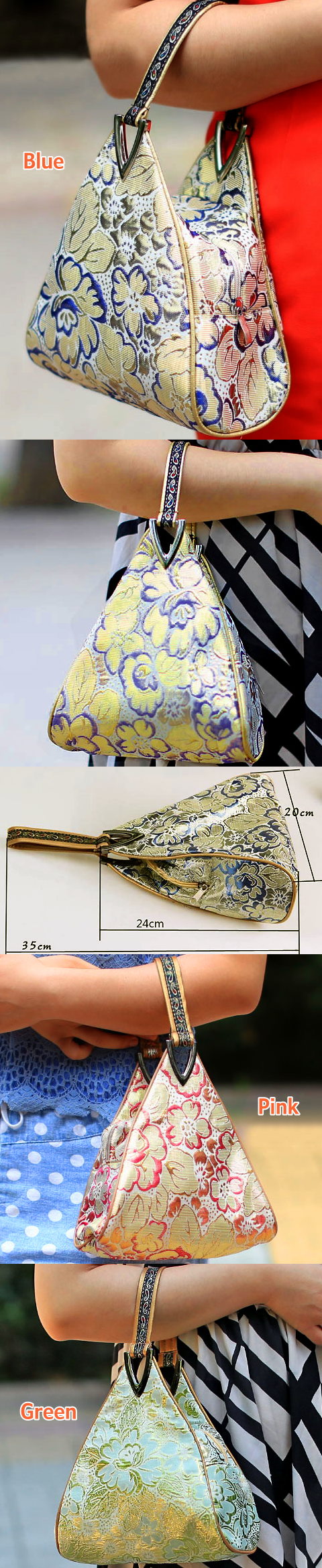 Triangle Flower Brocade Handbag (Multicolor)