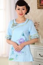 Hand-Painting Cotton Linen Mid-sleeve Blouse (RM)