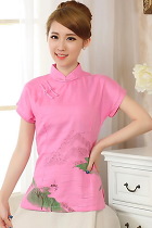 Hand-Painting Cotton Linen Short-sleeve Blouse (RM)