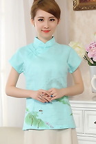 Hand-Painting Cotton Linen Short-sleeve Blouse (RM)