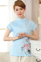 Hand-Painting Cotton Linen Short-sleeve Blouse (RM)