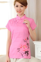 Hand-Painting Cotton Linen Short-sleeve Blouse (RM)
