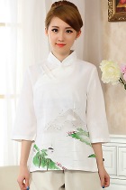 Hand-Painting Cotton Linen 3/4-sleeve Blouse (RM)