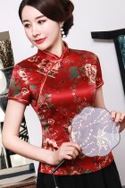 Short-sleeve Silk Printing Mandarin Blouse (RM)