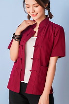 Mandarin Plain Cotton Short-sleeve Blouse (RM)