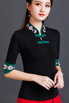 Elbow-sleeve Chinese Ethnic Embroidery Blouse (RM)