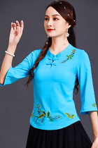 3/4-sleeve Chinese Ethnic Embroidery Blouse (RM)