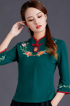 3/4-sleeve Chinese Ethnic Embroidery Blouse (RM)