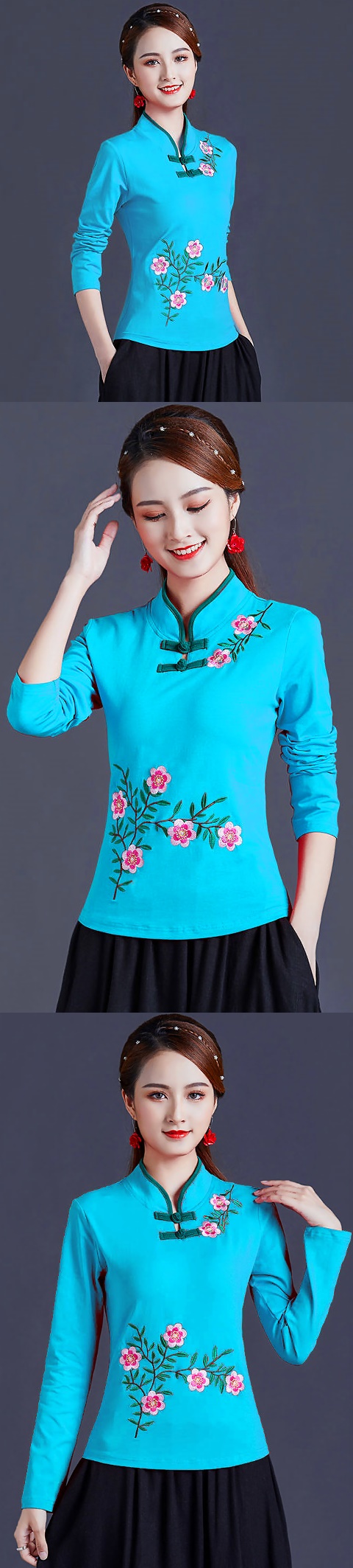 Long-sleeve Chinese Ethnic Embroidery Blouse (RM)