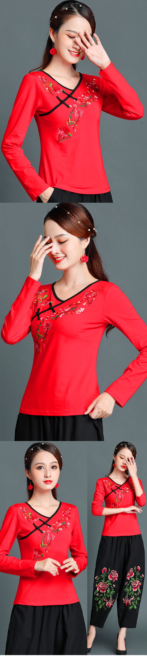 Long-sleeve Chinese Ethnic Embroidery Blouse (RM)