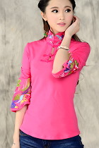 3/4-sleeve Chinese Ethnic Embroidery Blouse (RM)