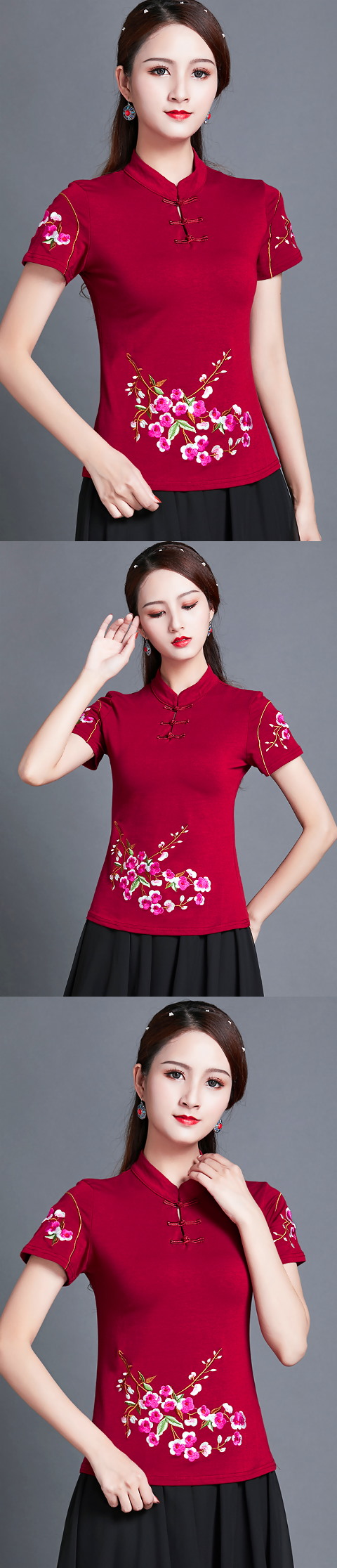 Short-sleeve Chinese Ethnic Embroidery Blouse (RM)