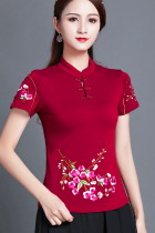 Short-sleeve Chinese Ethnic Embroidery Blouse (RM)