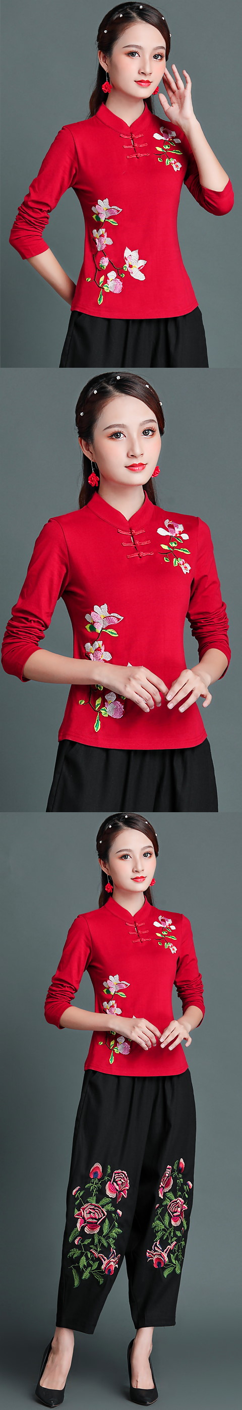 Long-sleeve Chinese Ethnic Embroidery Blouse (RM)