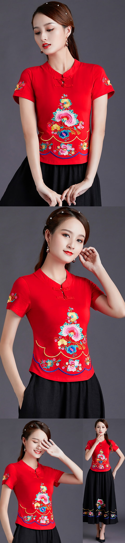 Short-sleeve Chinese Ethnic Embroidery Blouse (RM)