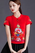 Short-sleeve Chinese Ethnic Embroidery Blouse (RM)