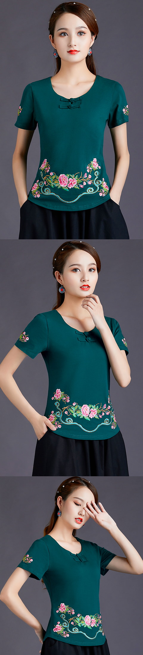 Ethnic Patching Fabric Cotton Linen Blouse (RM)