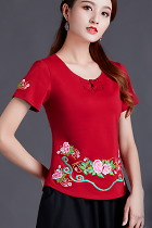 Short-sleeve Chinese Ethnic Embroidery Blouse (RM)