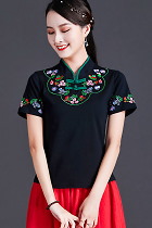 Short-sleeve Chinese Ethnic Embroidery Blouse (RM)