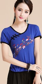 Short-sleeve Chinese Ethnic Embroidery Cotton Blouse (Ready-Made)