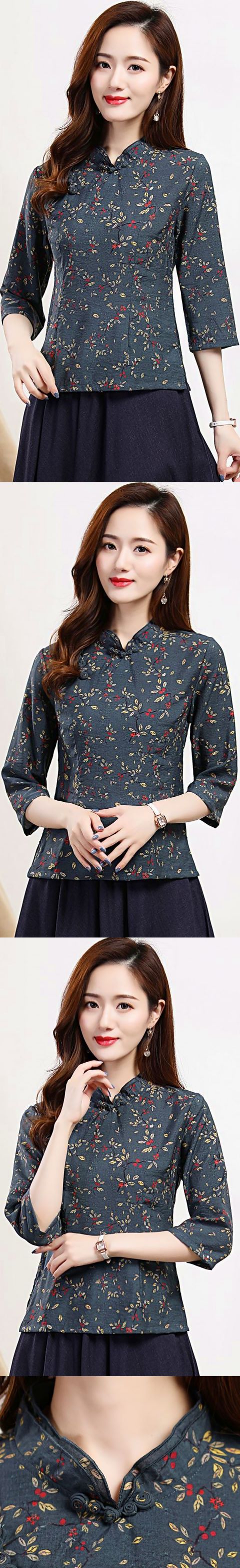Linen-cotton Dual-collar Ethnic Blouse (RM)