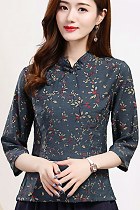 Linen-cotton Dual-collar Ethnic Blouse (RM)