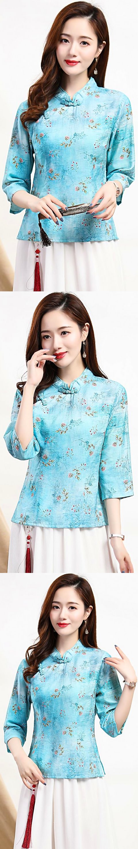 Linen-cotton Dual-collar Ethnic Blouse (RM)