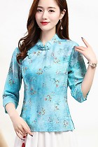 Linen-cotton Dual-collar Ethnic Blouse (RM)