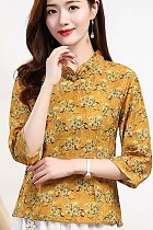 Linen-cotton Dual-collar Ethnic Blouse (RM)