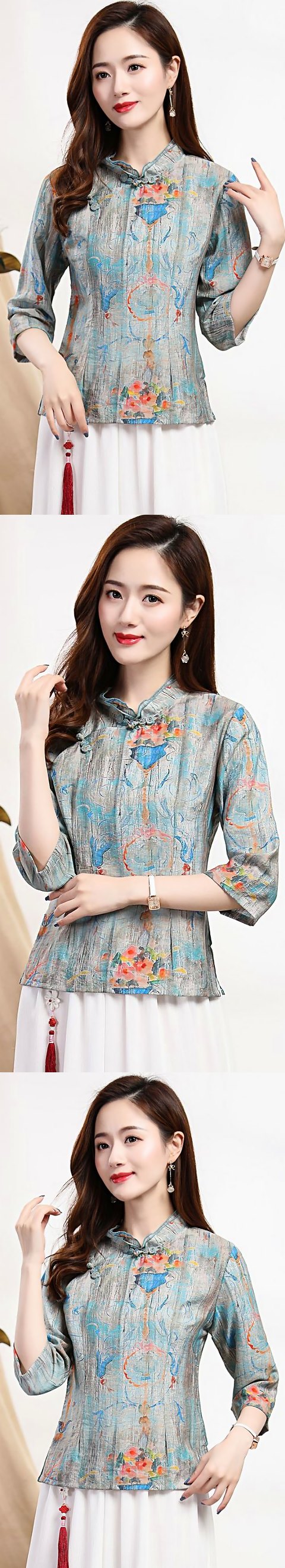 Linen-cotton Dual-collar Ethnic Blouse (RM)