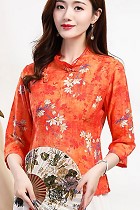 Linen-cotton Dual-collar Ethnic Blouse (RM)