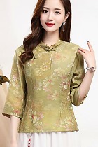 Linen-cotton Dual-collar Ethnic Blouse (RM)