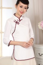 3/4-sleeve Cotton Linen Mandarin Blouse (CM)
