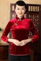 Long-sleeve Velvet Mandarin Blouse (CM)