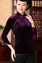 Long-sleeve Velvet Mandarin Blouse (CM)