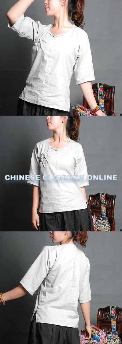 Ethnic 3/4-Sleeve Round Collar Blouse (CM)