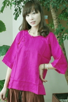 Ethnic 3/4-Sleeve Round Collar Blouse (CM)