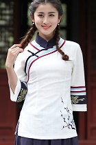 Featured 3/4-sleeve Chinese Ethnic Blouse (Ready-Made)