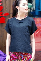 Ethnic Short-sleeve Round Collar Blouse (CM)