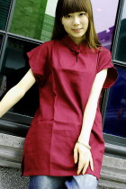 Ethnic Short-Sleeve Standing Collar Pullover (CM)