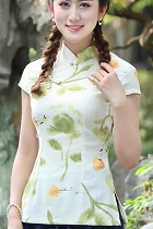 Short-sleeve Chinese Ethnic Cotton Linen Blouse (Ready-Made)