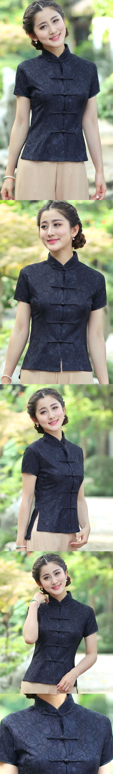 Short-sleeve Chinese Ethnic Lace Blouse (Ready-Made)