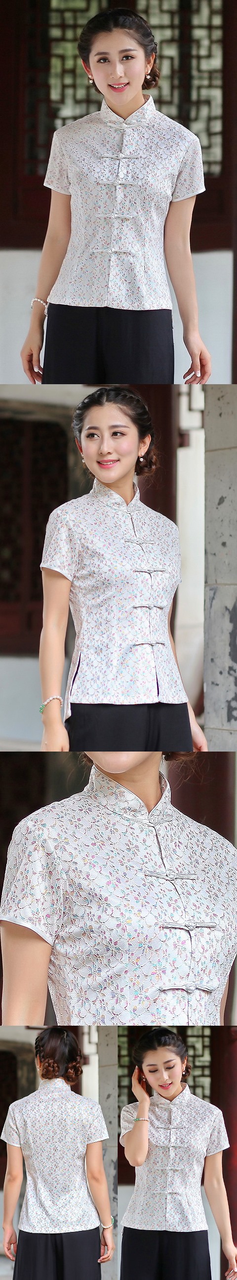 Short-sleeve Chinese Ethnic Lace Blouse (Ready-Made)
